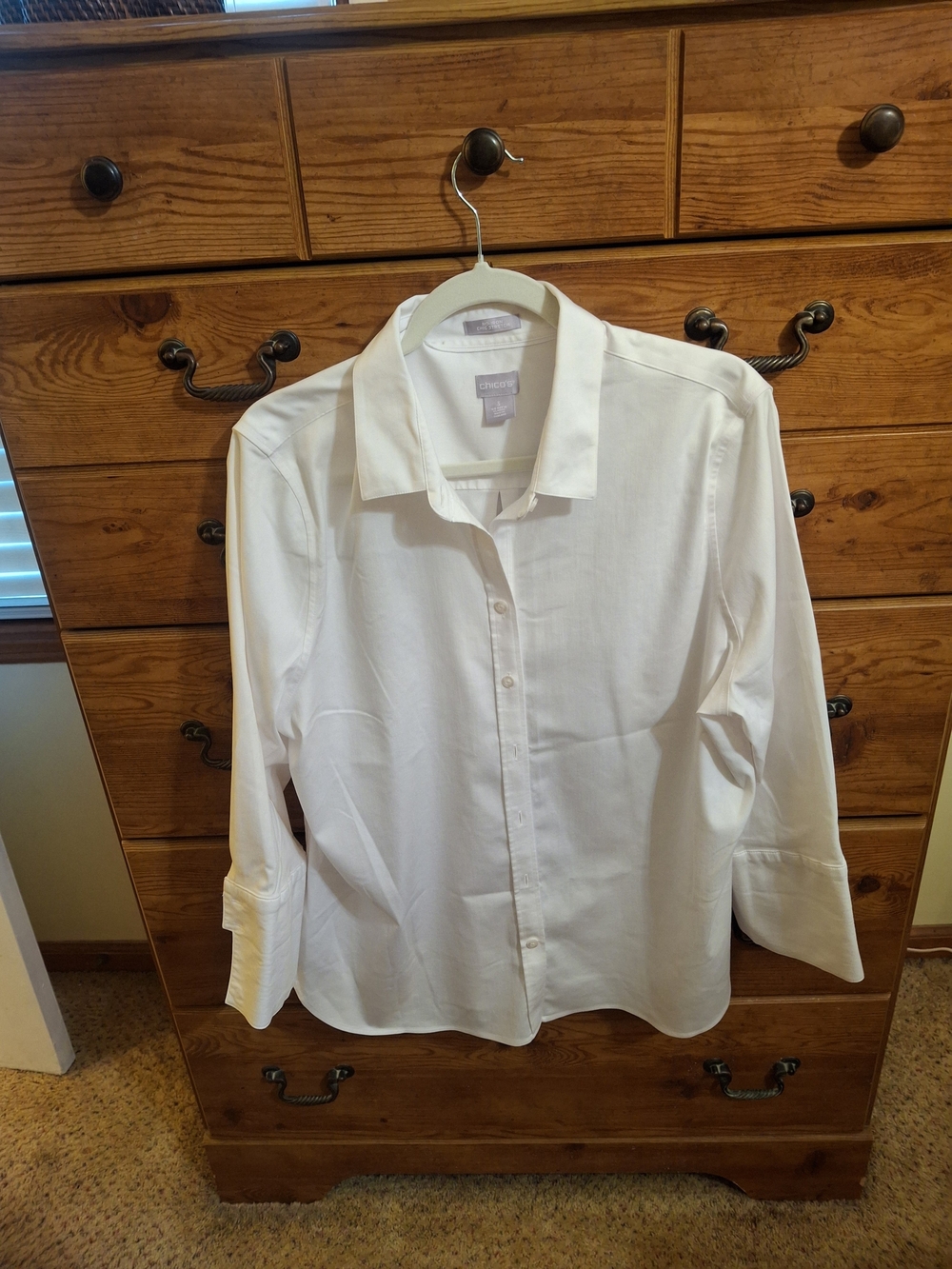 Chico's Ladies White No Iron Stretch Button Down Blouse - Picture 6 of 6